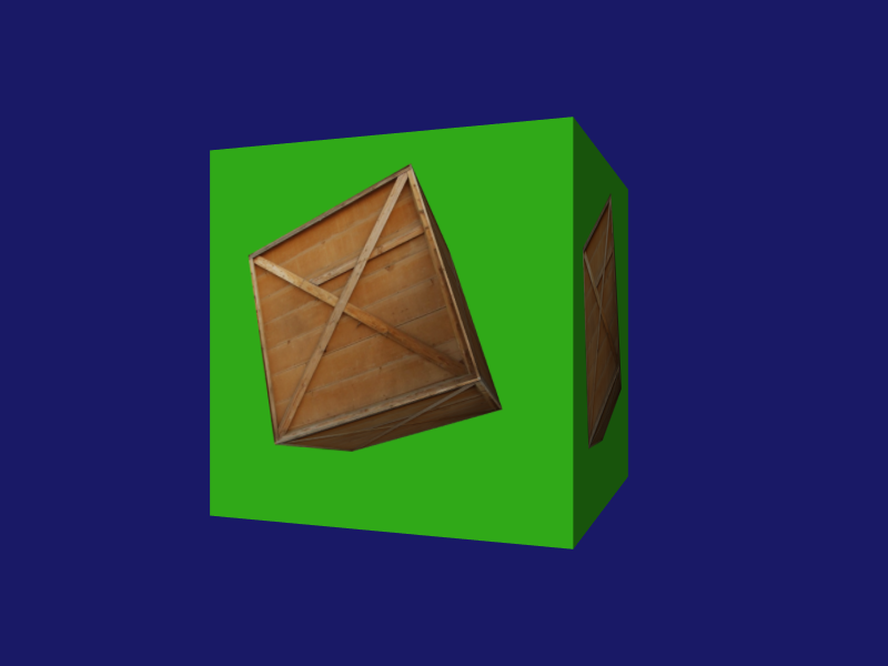 Scene rendered into a texture and displayed on a surface within the same scene