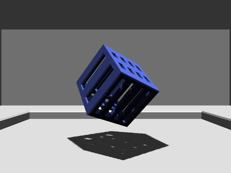Scene with dynamic shadows cast from a light source using shadow mapping